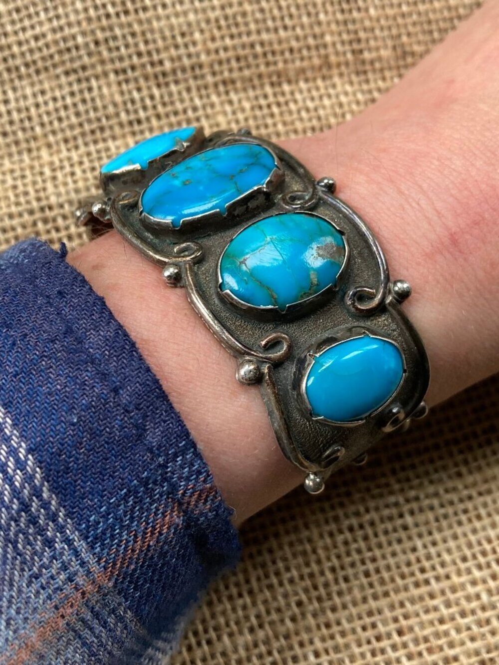 Vintage Sterling and Turquoise Southwestern Cuff Bracelet